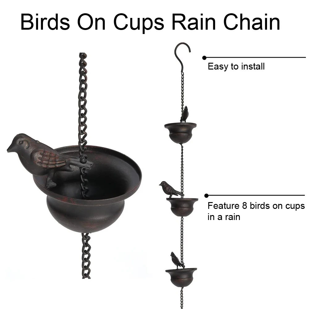 Imagem -05 - Pássaros Criativos em Copos Metal Rain Chain Catcher para Gutter Roof Decoração Drenagem de Metal Downspout Tool