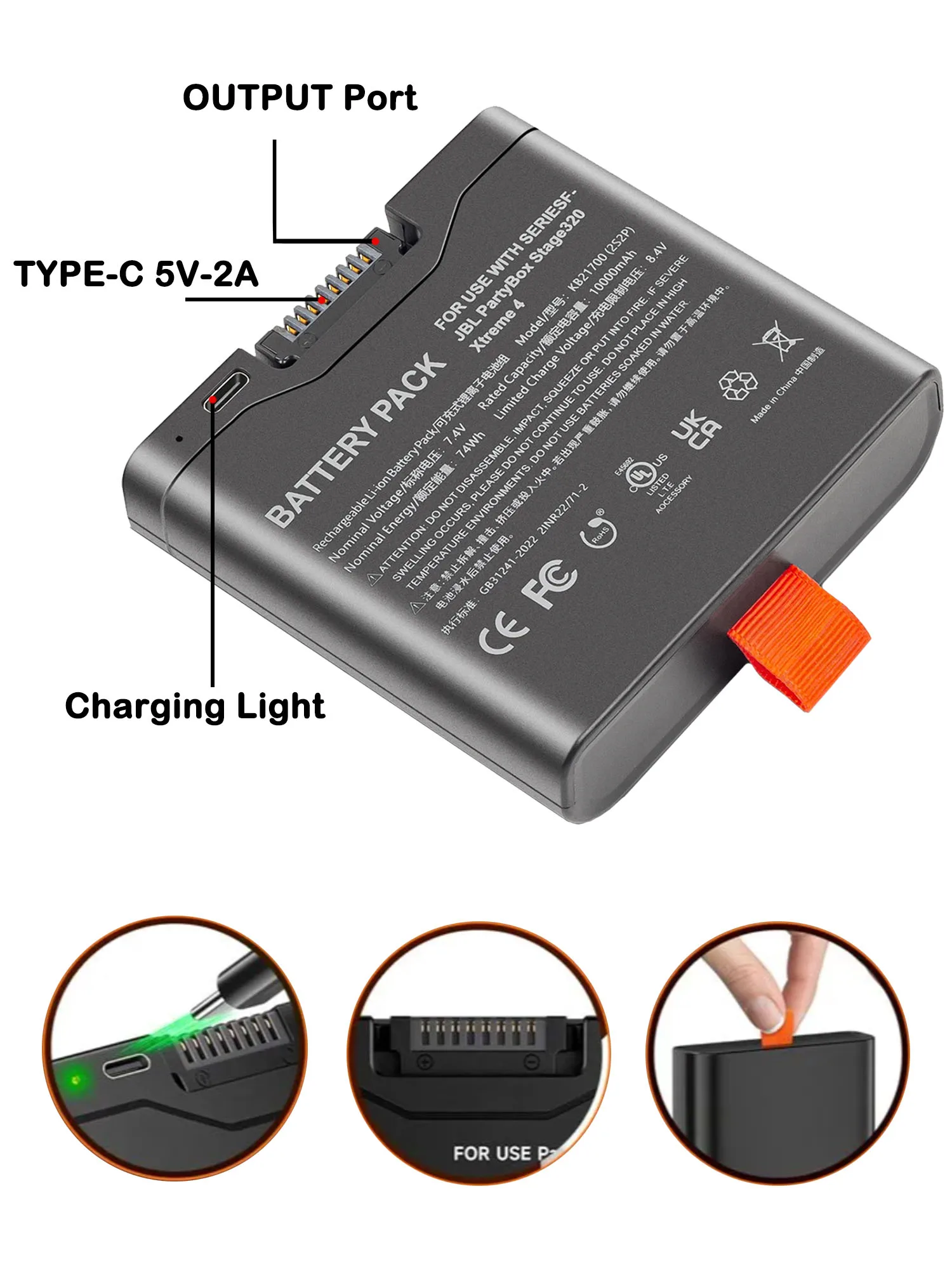 بطارية بديلة 7.4 فولت 10000 مللي أمبير في الساعة لـ JBL Xtreme 4 PartyBox Stage 320 مكبر صوت محمول FG4CELL21700H Typc-c شاحن سريع