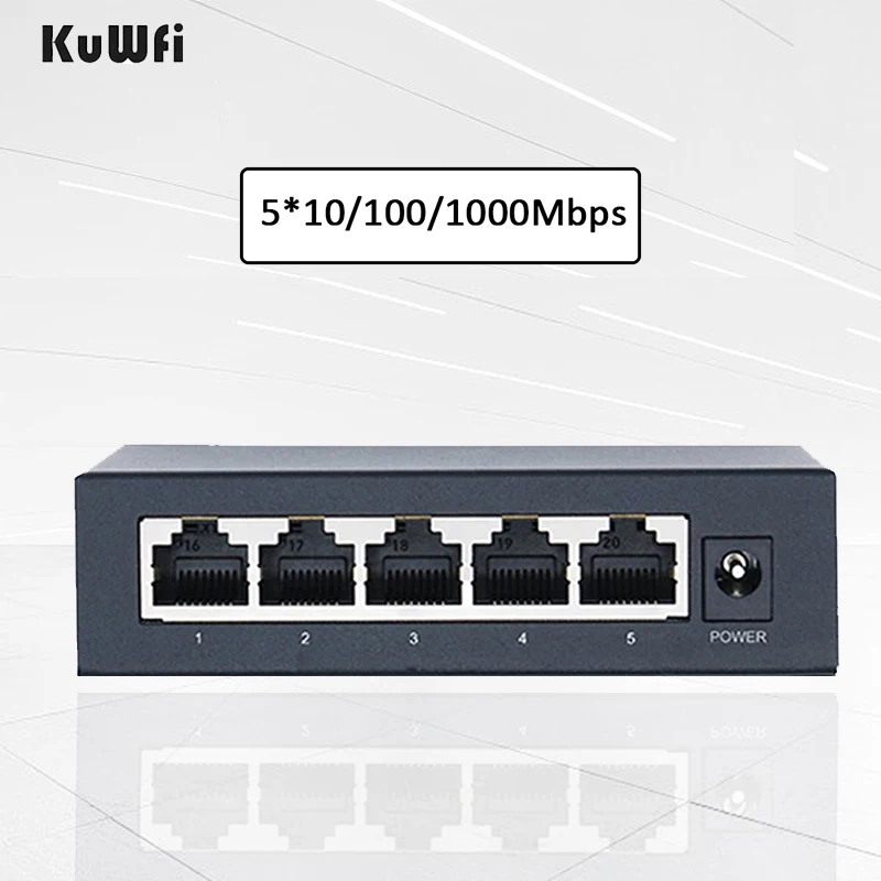 

KuWFi Gigabit Switch 5 Port 100Mbps 1000Mbps Ethernet Switch Fast RJ45 LAN Ethernet Hub 10G Bandwidth Plug and Play Device