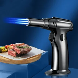 Windproof Cigar Turbo Lighter, Metal Welding Torch, Butane Gas Lighter, Outdoor Kitchen, BBQ, Ignition Tool, 1300cc, 3 Fire