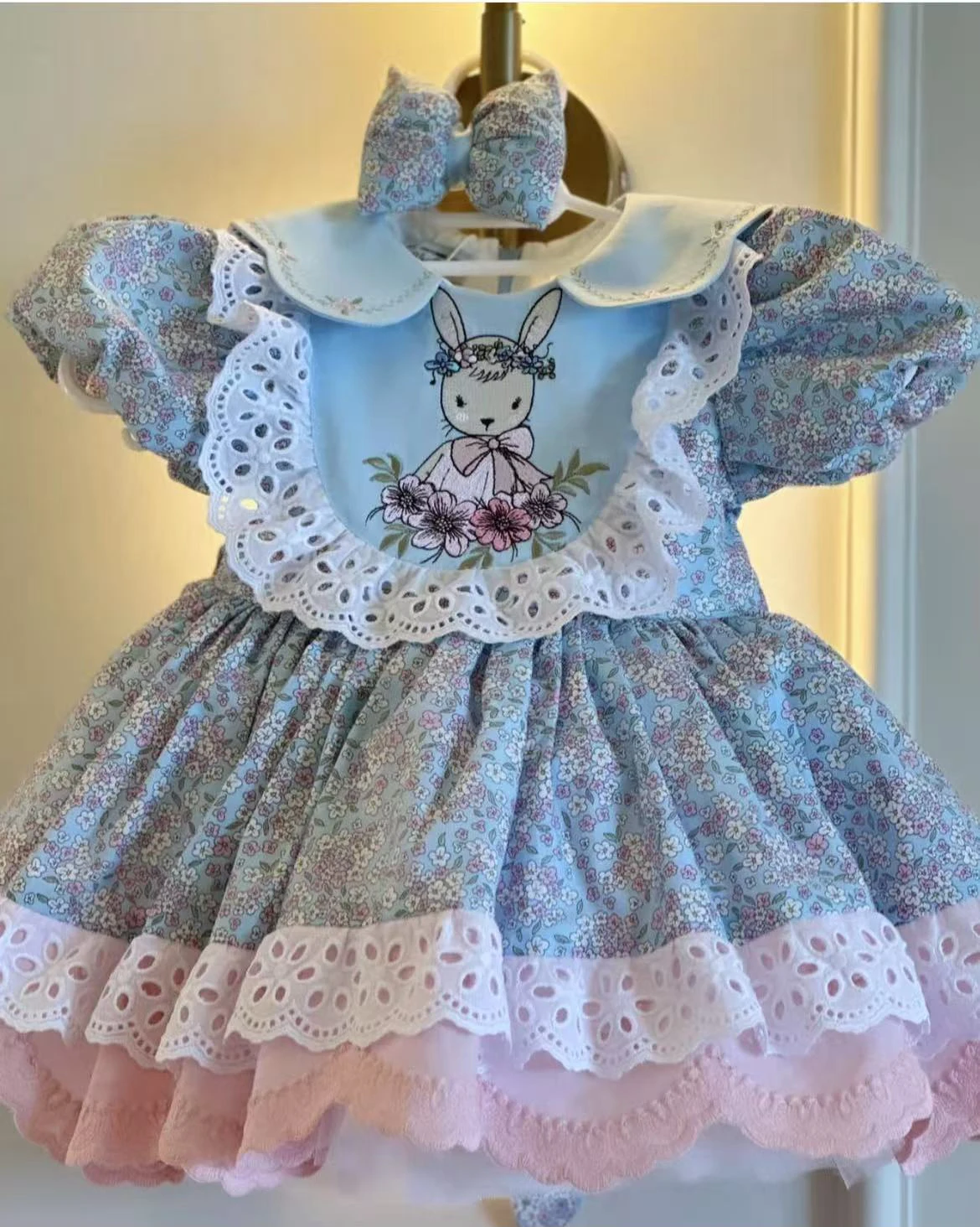 

Летнее винтажное бальное платье принцессы с вышивкой кролика для маленьких девочек, платье для вечеринки, дня рождения, обычная фотография B160