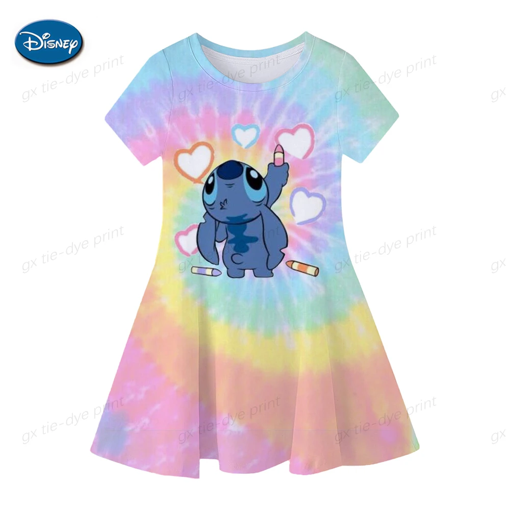 Summer Stitch Dresses Baby Girl Clothes Cute Printing Princess Dress Girls Casual Disney Series Dress Up Stich Role-Play Frocks