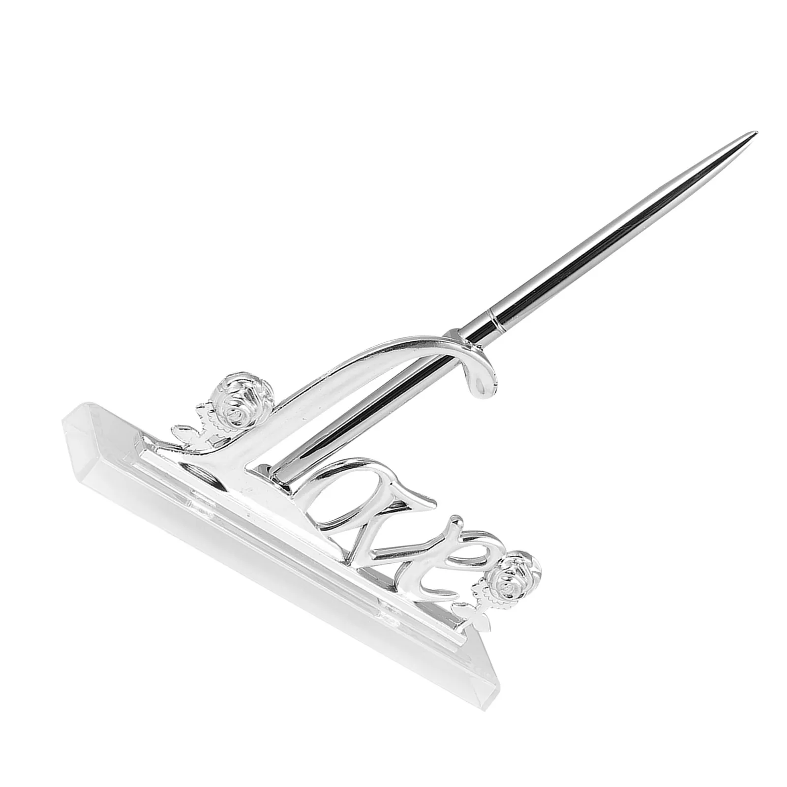 Rose Ballpoint Wedding Guest Book Pen with Holder Elegant Bridal Signing Pen for Ceremony Scrapbook Photo Book