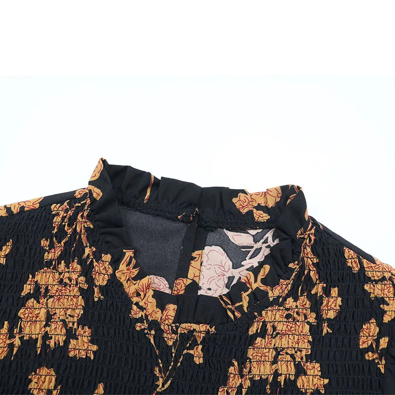 Abito da donna Boho con stampa floreale, girocollo, maniche lunghe, volant a strati, mini abito per la festa quotidiana autunnale casual