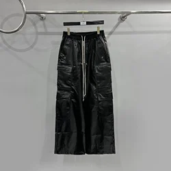 24ss Rick Pants High Street Men Denim RO Jeans Multi-Pocket Coated Workwear Wide Leg Owens Trousers Black Casual Loose Pants