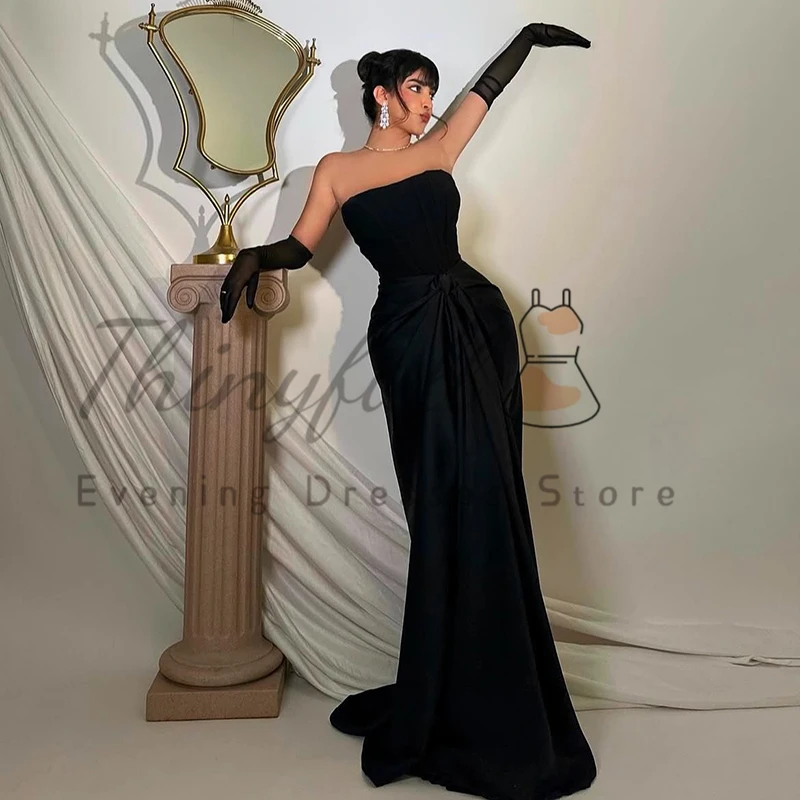 Thinyfull Schwarz 2026 Maxi Meerjungfrau Prom Abendkleider Trägerlos Bodenlangen Party Kleid Frauen Cocktail Prom Kleider Angepasst