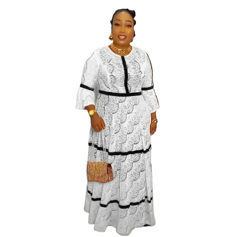 

Women's Autumn Casual Long Dress Printed Lace Round Neck Long Sleeved Dresses Fashionable Festival Elegant Classic Versatile