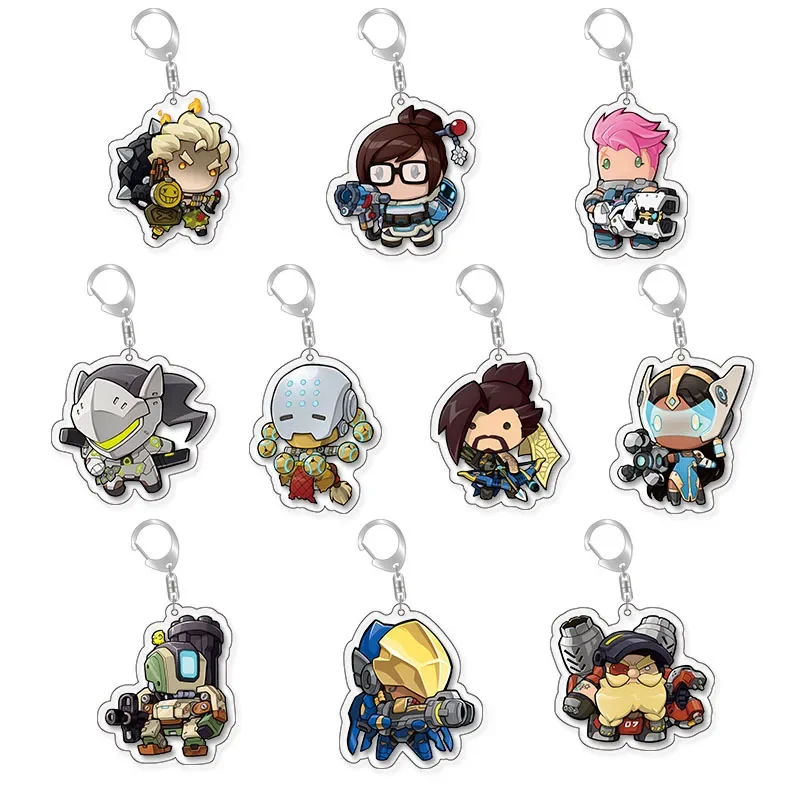 6CM Acrylic Cartoon Anime Pendant Keychains Holder Car Key Chain Key Ring Phone Bag Hanging Jewelry Gifts Accessories Overwatch