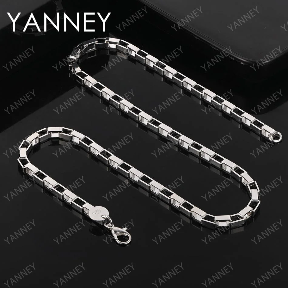 

New 925 Sterling Silver Charm 4MM 18 Inches Fine Men Rectangle Box Chain Women Necklace Fashion Wedding Party Favors Jewelry