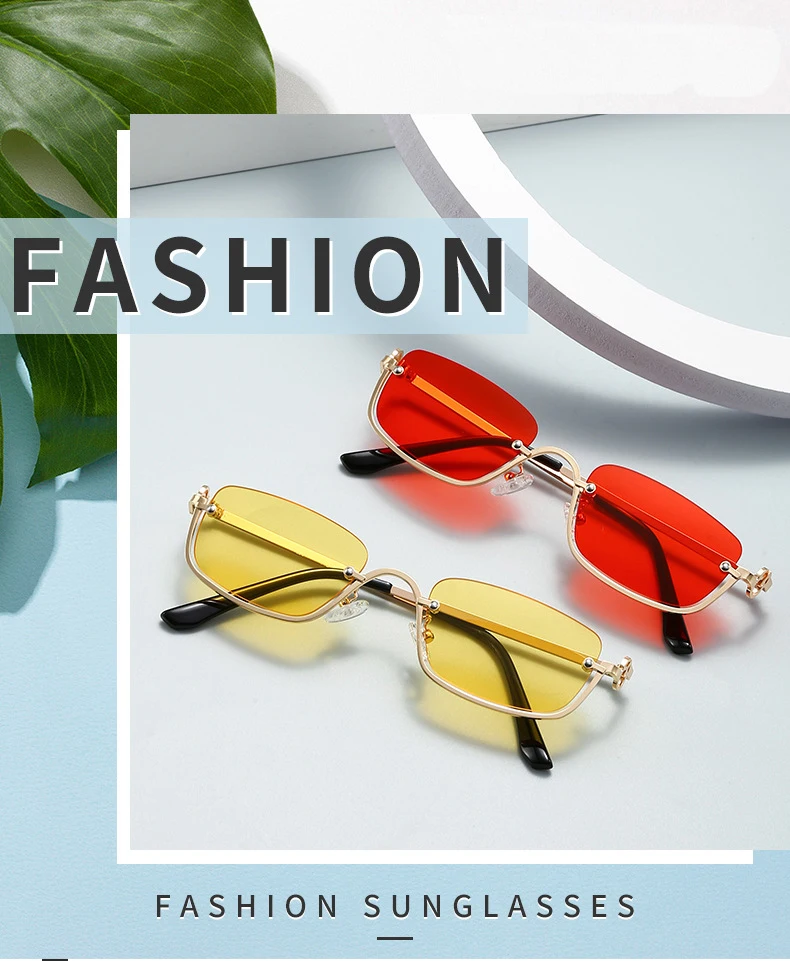 Kleine quadratische Sonnenbrille mit halbem Rahmen für Damen, Markendesigner, Luxus-Brille mit schwarzen Farbtönen, 2024, modische Metall-Rechteck-Brille – Detail 1