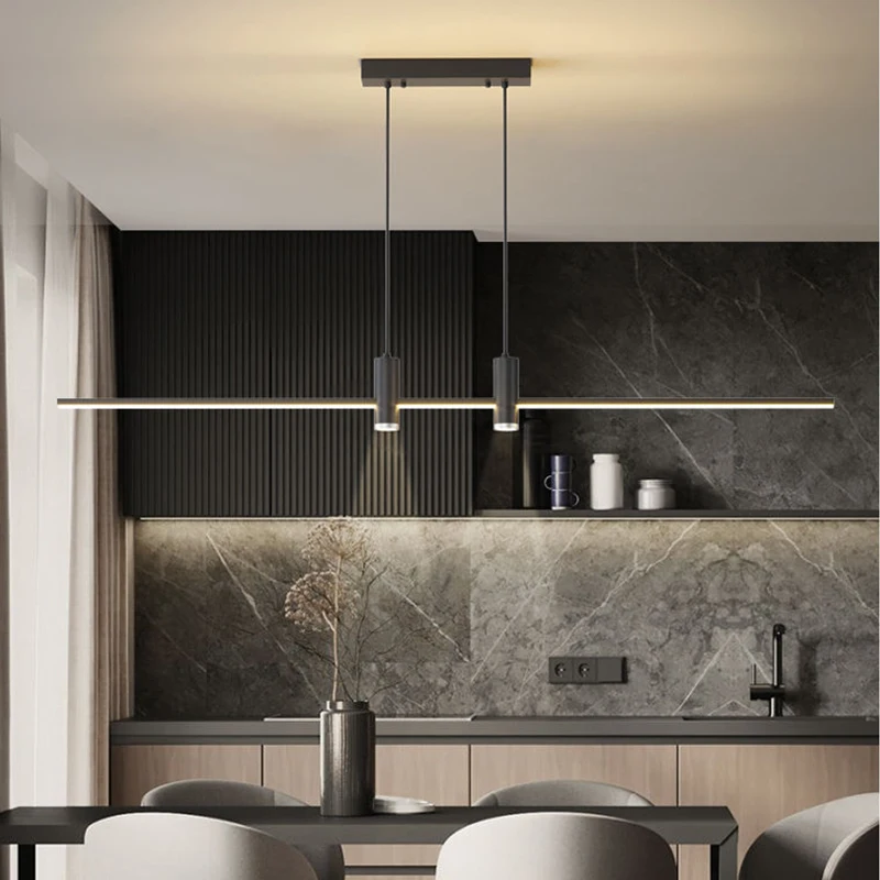 

Minimalist Dining Room Pendant Lights With Spotlights Postmodern Nordic Office Chandelier Creative Long Dining Bar Table Lamps