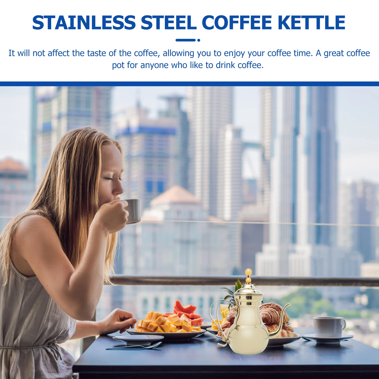 

Stainless Steel Tea Pot Coffee Kettle Middle East Style Golden Metal Small Filter Pot Long Spout Kitchen Cafe Tea House