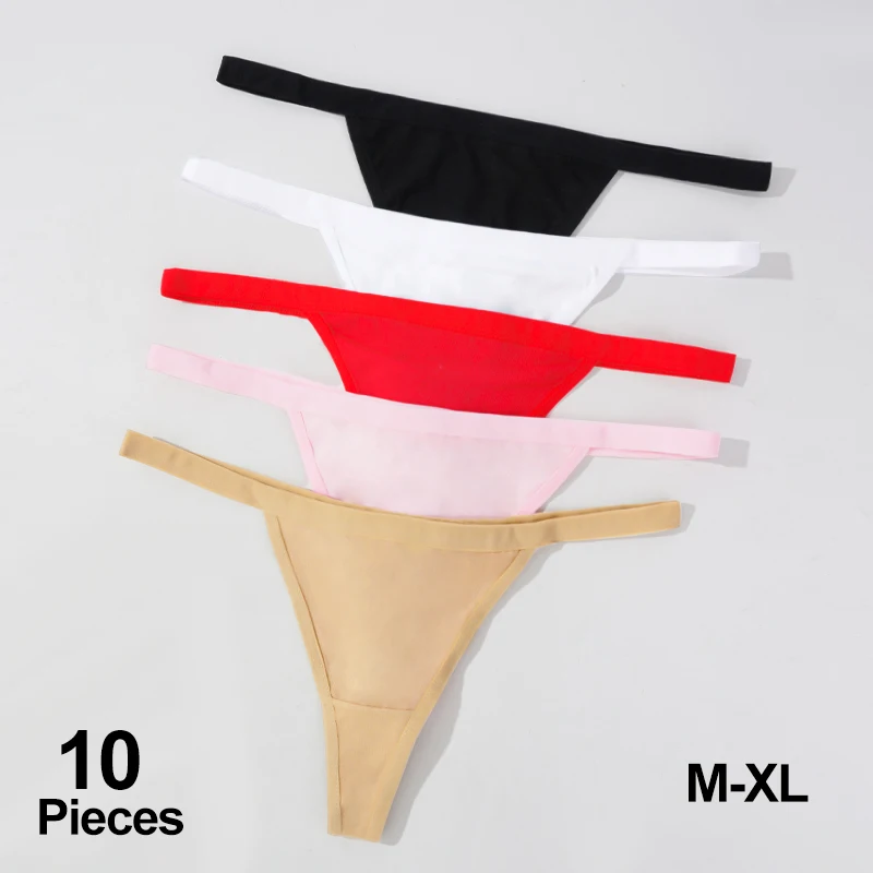 

10Pcs Women Cotton Underwear Panties Sexy Low Waist Thongs Soft Skin-Friendly Lingerie Female Cozy T-back G-string