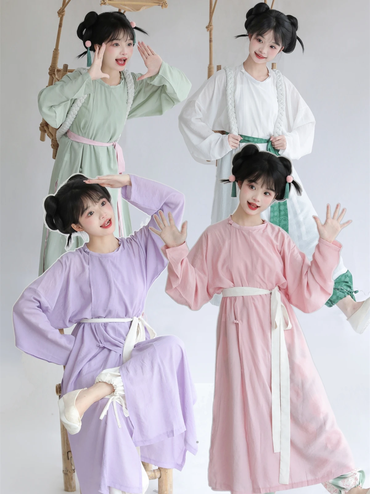 

Однотонная хлопковая дышащая традиционная китайская одежда Niao Ming Jie: базовый слой ханьфу в стиле династии Тан