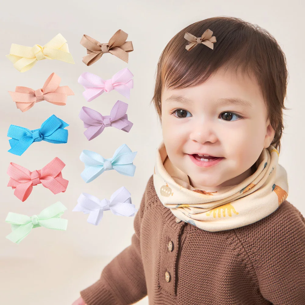 

10Pcs/Lot 5.5cm Candy Color Hair Clips Mini Solid Ribbon Bows Baby Girls Hairgrips Hairpins Boutique Barrettes Colorful Headwear