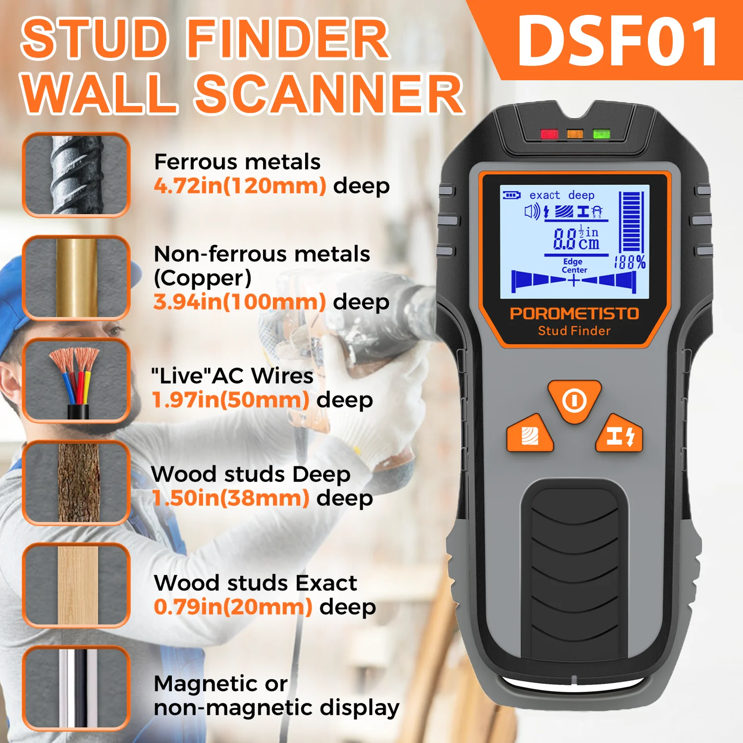 

6IN1 Electronic Wall Scanner Detector Finders Multifunctional Cable Finder Detector Stud Wood Metal Cable Measuring Instrument