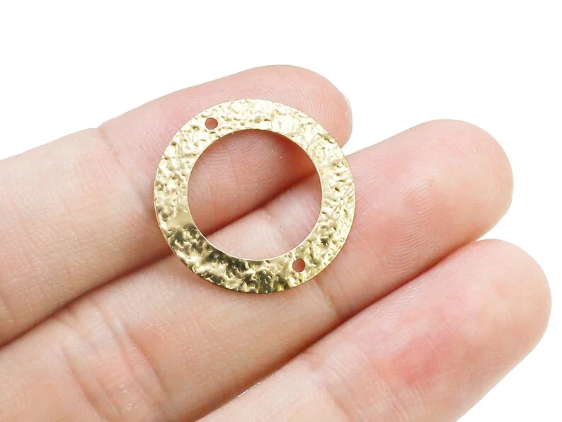 30pcs Round Circle Earring Charms, Hammered Brass Connector, 21x0.6mm, Necklace Pendant, Jewelry Making Supplies R2422