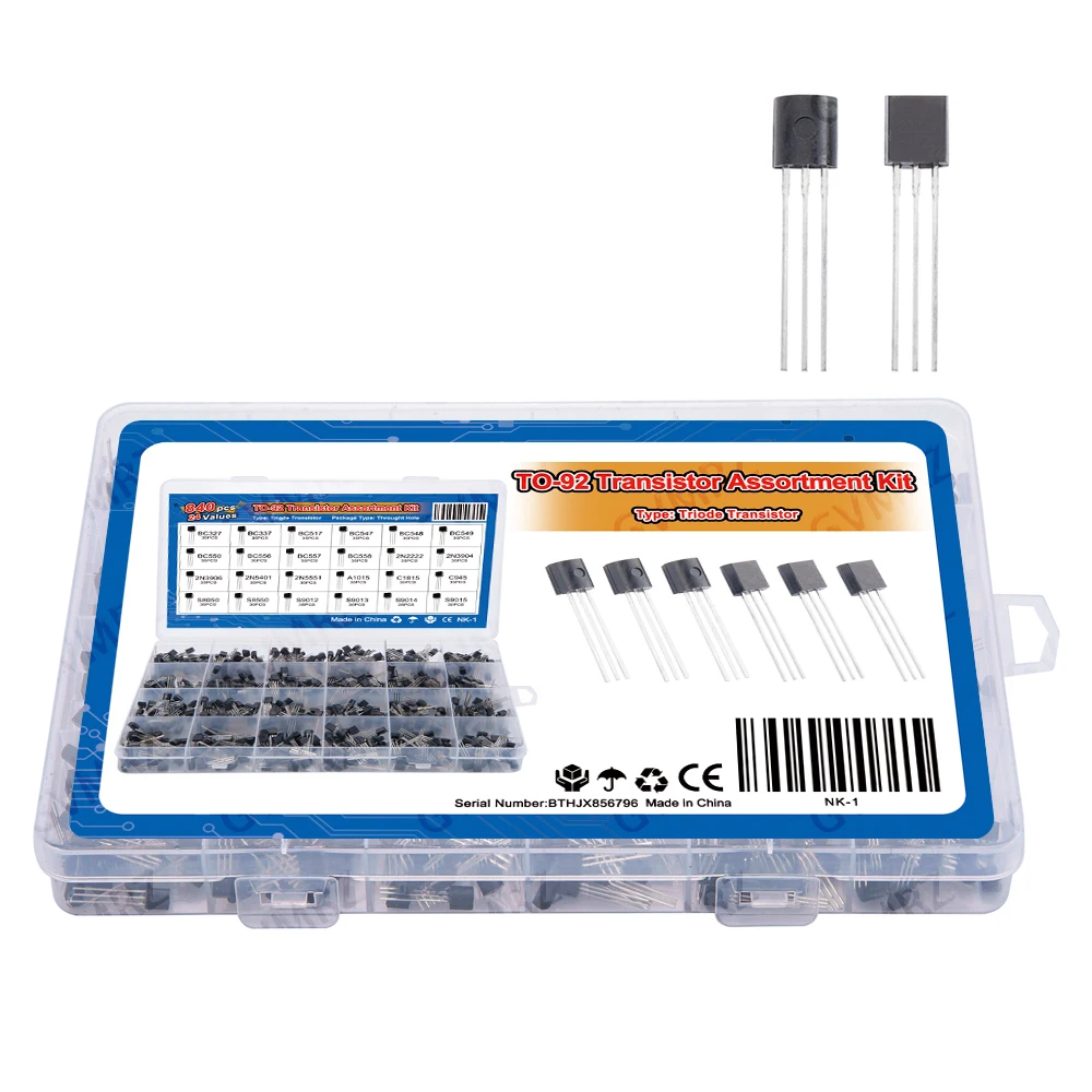 840PCS 24Values TO-92 Transistor Assortment Kit 2N2222 S8050 BC547 Box for Electronics DIY Projects S8050 BC547 Component