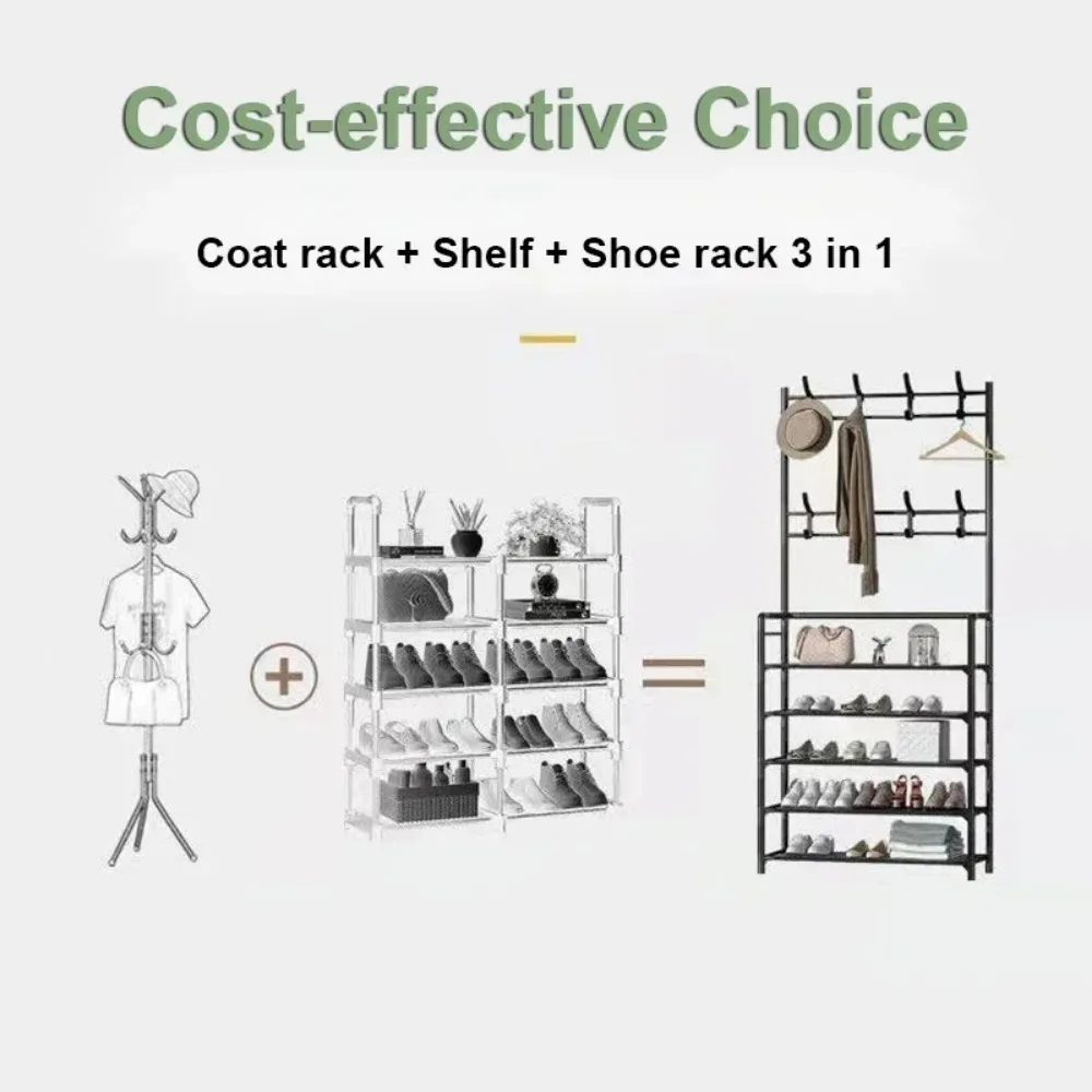 Shoe Rack DIY Coat Organizer Multi-Layer Clothes Storage Shelf Doorway Key Hooks Bedroom Clolths Racks Hat Hangers Shoes Cabinet