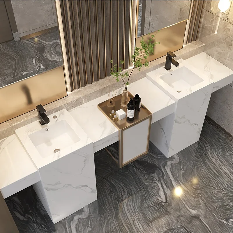 Factory Direct Compatible With Modern Rock Slab Column Basin Seamless Connection Ceramic Integrated Basin Outdoor Courtyard