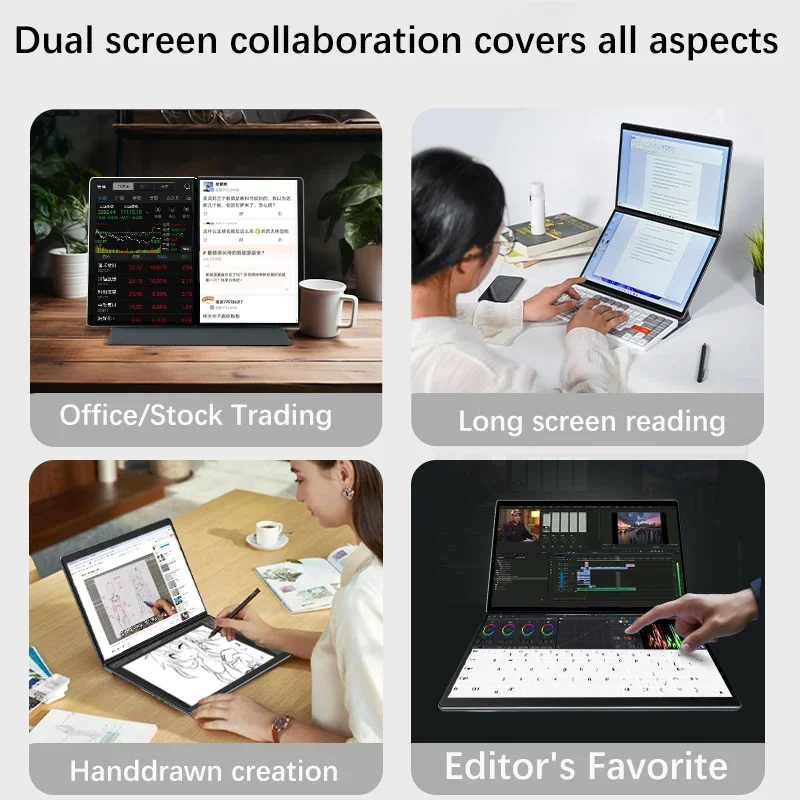 13.5แล็ปท็อปหน้าจอคู่ขนาดเล็กใหม่2024 + N100 13.5นิ้วหน้าจอสัมผัสคู่180 ° พลิกความบันเทิงสบายๆในสำนักงาน2-in-1 notbook
