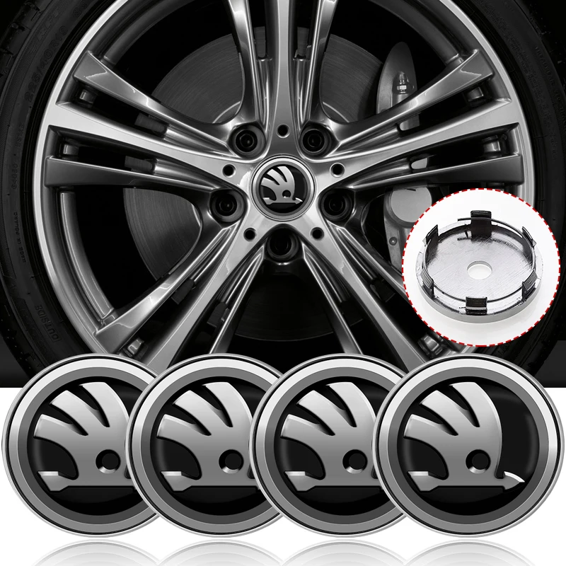 4PCS 60mm Auto Wheel Center Hub Tyre Vehicles Caps Cover Rim Sticker Badge For Skoda Octavia Fabia Kapoq Kodiaq Rapid SCALA