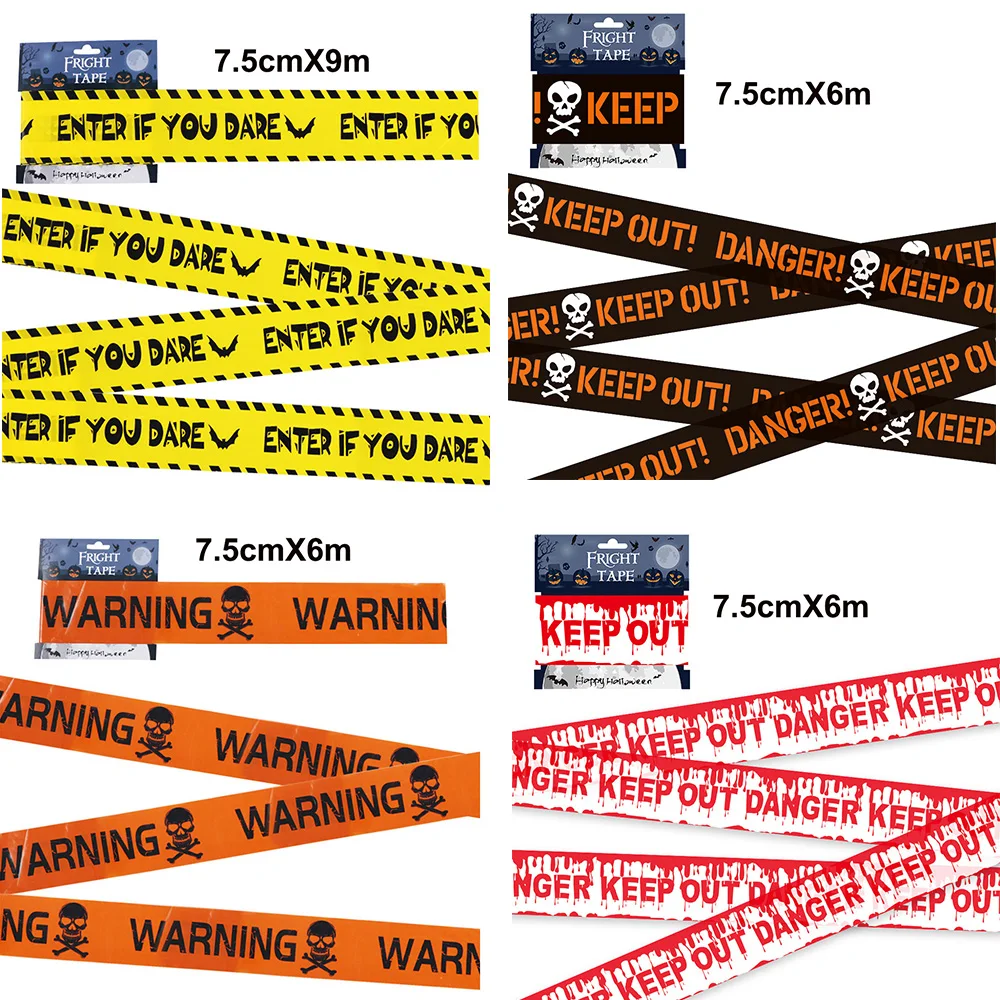 Halloween Warning Tape Orange Yellow Black Skull Skeleton Bat Ghost Pattern Danger Caution Tape Party Fright Tape Horror Prop