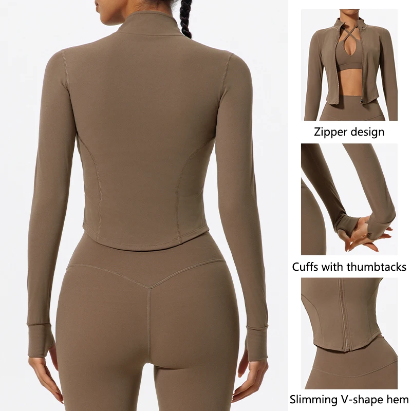 Hearuisavy Ultra-Soft Fabrics Casual Tight Sports Jackets Women Zipper Yoga Clothes Female Quick-Dry Long Sleeve Sportswear image 2