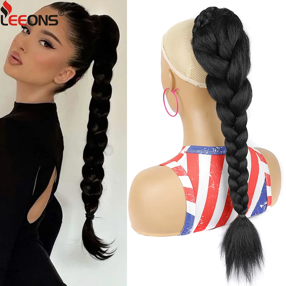 

Braided Ponytail For Women 24 Inch Drawstring Ponytail Yaki Straight Clip On Ponytail Extension Synthetic Hair Pieces Black 100G