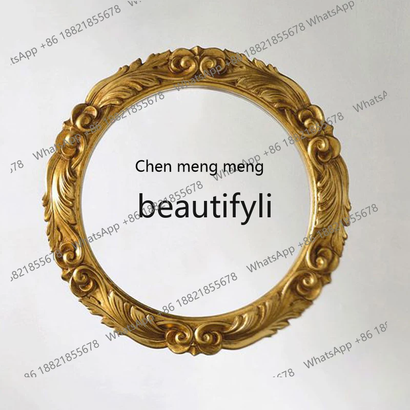 European-style carved round mirror wall-mounted master bedroom antique  dressing table wall-mounted dressing mirror  R