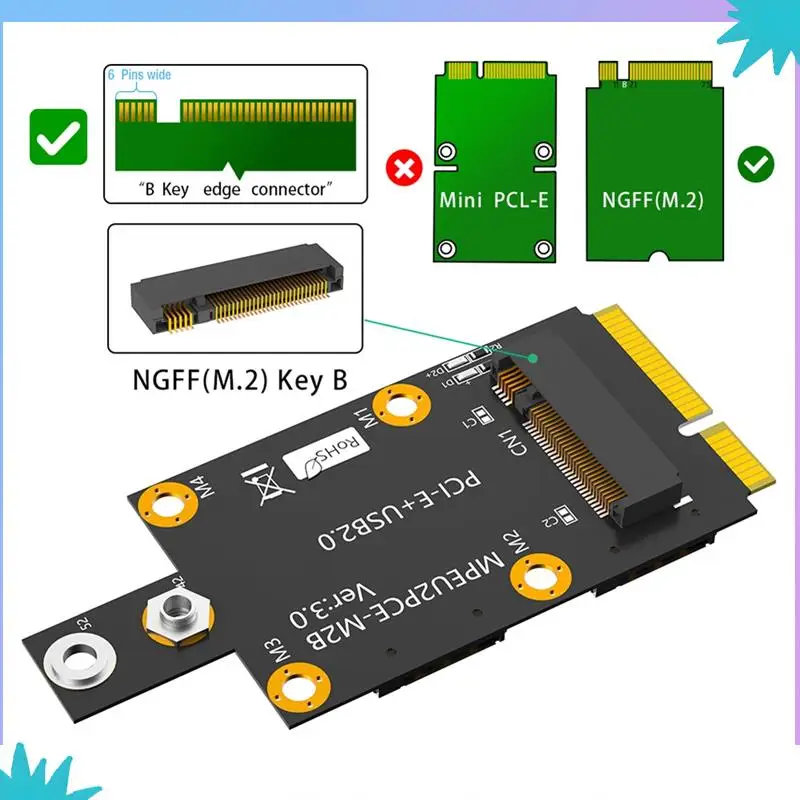 محول ABZW Mini M.2 Key B إلى PCI-E مع فتحة بطاقة SIM نانو مزدوجة لوحدة 3G/4G/5G سهلة الاستخدام