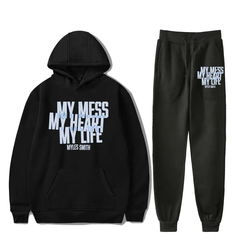 Conjunto de Moletom Unissex Myles Smith My Mess My Heart My Life: Hoodie e Calça Jogger Casual para Mulheres e Homens