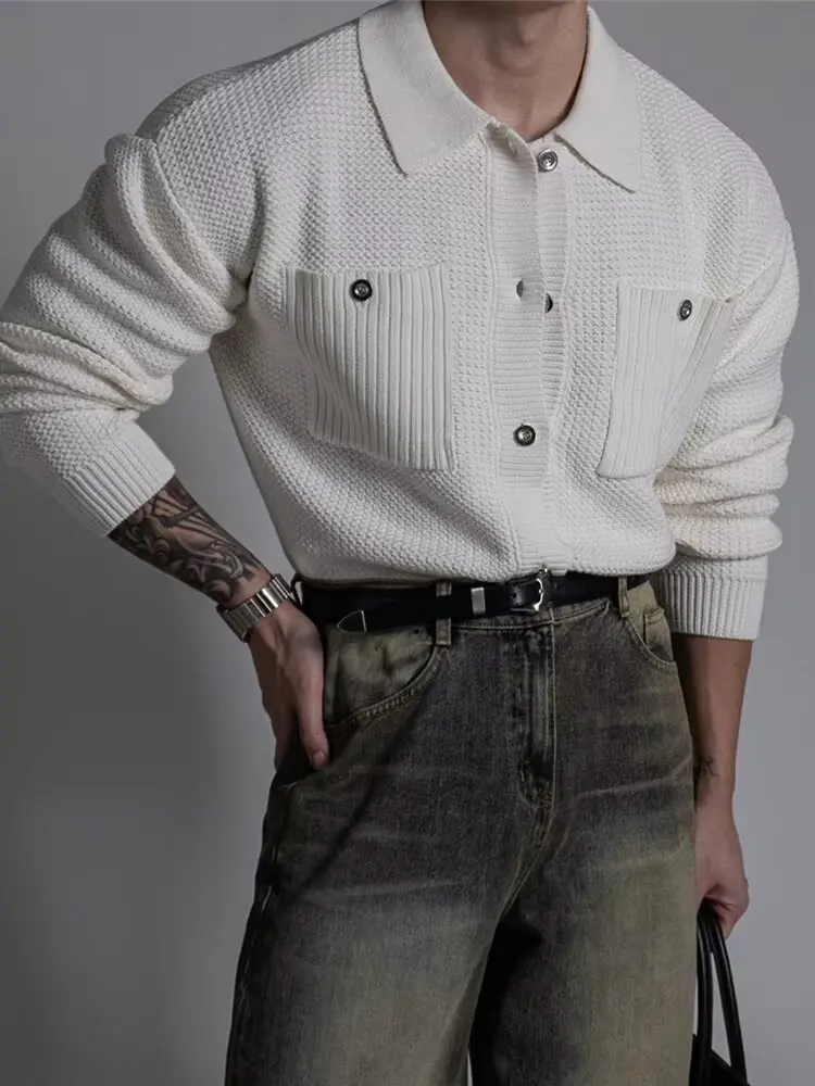 Knitwear Men's Casual Jackets Fall Winter Daily Leisure Buttoned Lapel Knit Cardigan Tops Men Clothing Vintage Slim Knitted Coat