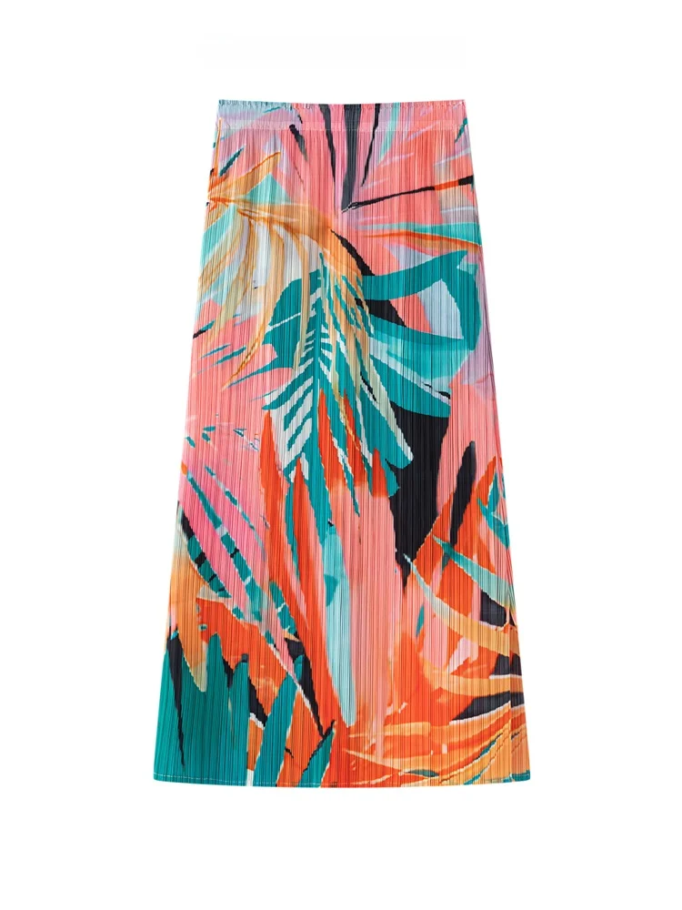 High Waist Pleated Three Houses Style Women's Skirt Summer New Fashion Slimming Versatile A-Line Skirt Polyester Fiber