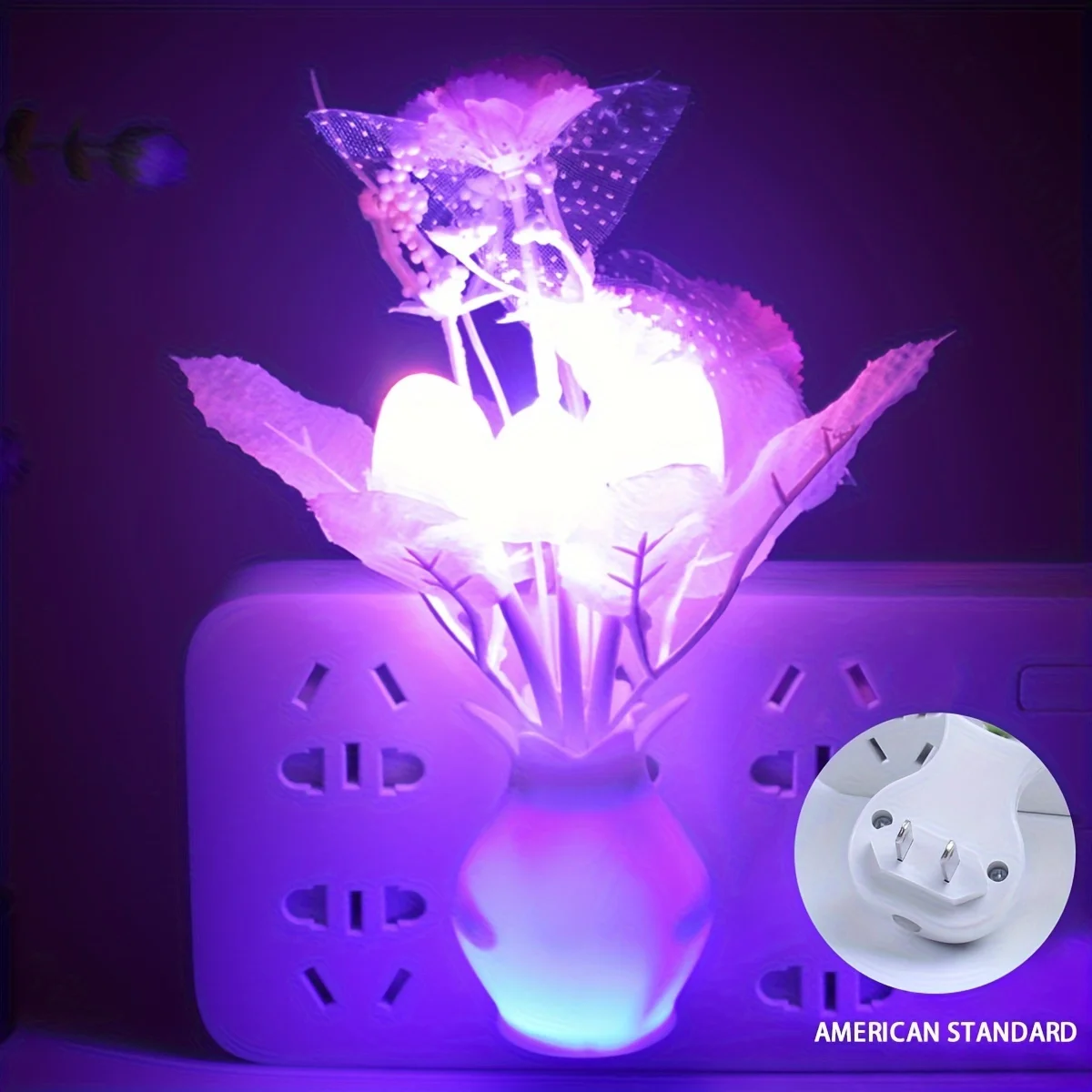 A Brand New European Standard LED Intelligent Light Sensing Night Light, with a Seven Color Vase, Lily, and Three Color Mushroom