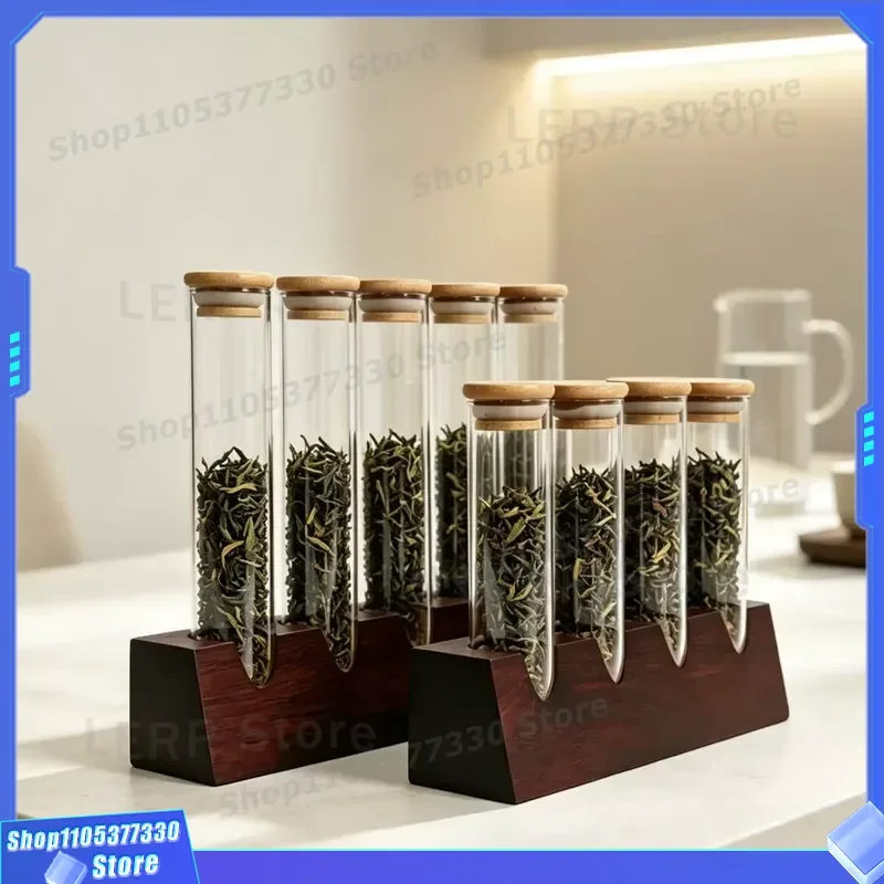 Glass Test Tube Display Stand for Dried Fruit Coffee Beans Milk Tea Storage Jar Bar Counter Showcase Holder Rack Organizer
