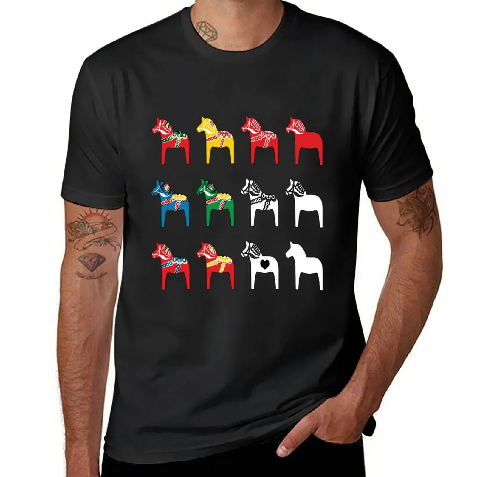 

Dala Horses Dalarna Sweden Horse Dalecarlian Swedish Colorful T-Shirt baggy shirts oversized graphic tee anime shirts men