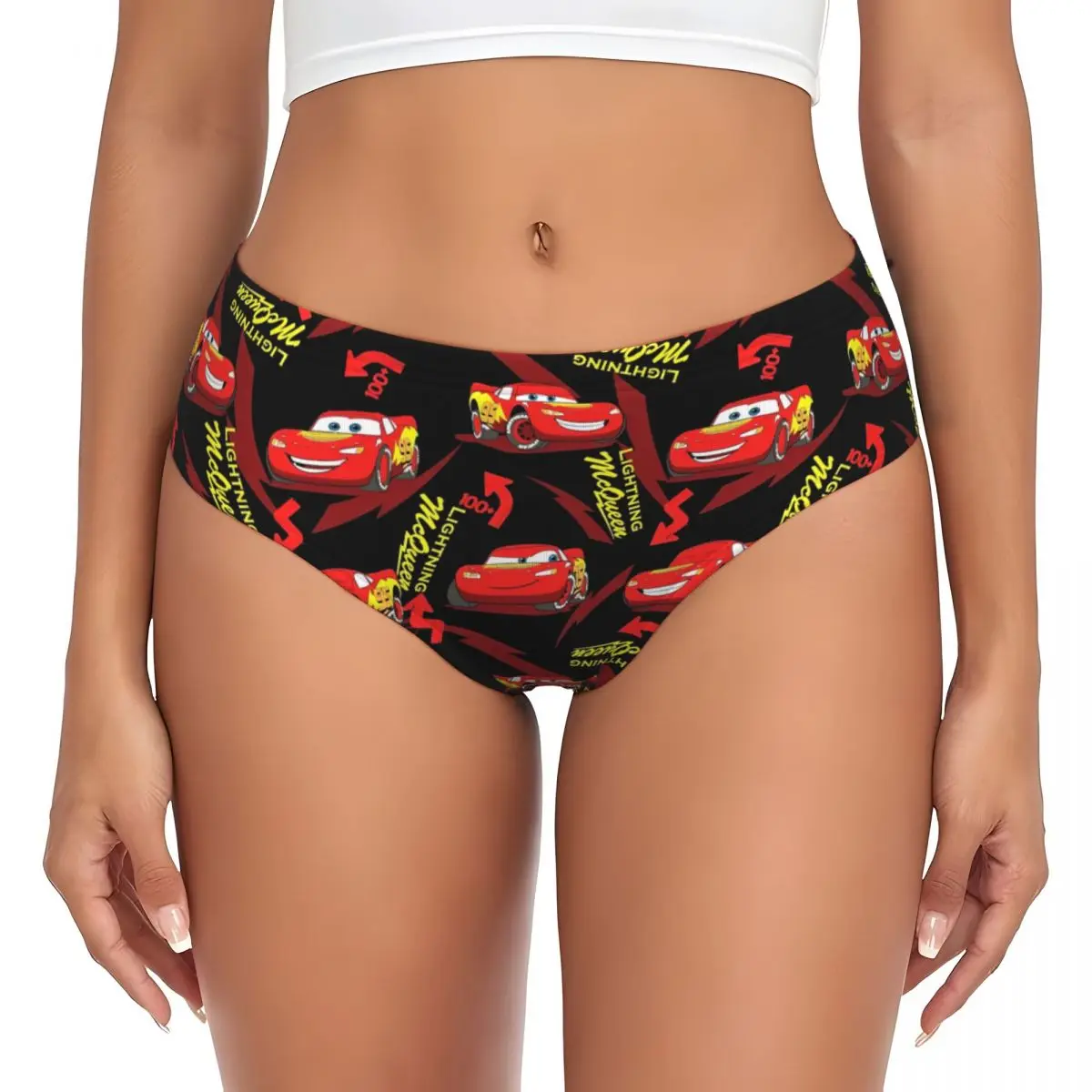 Cute Lightning Mcqueen Car Women Underwear Brief Full Coverage No Show High Waisted Ladies Panties