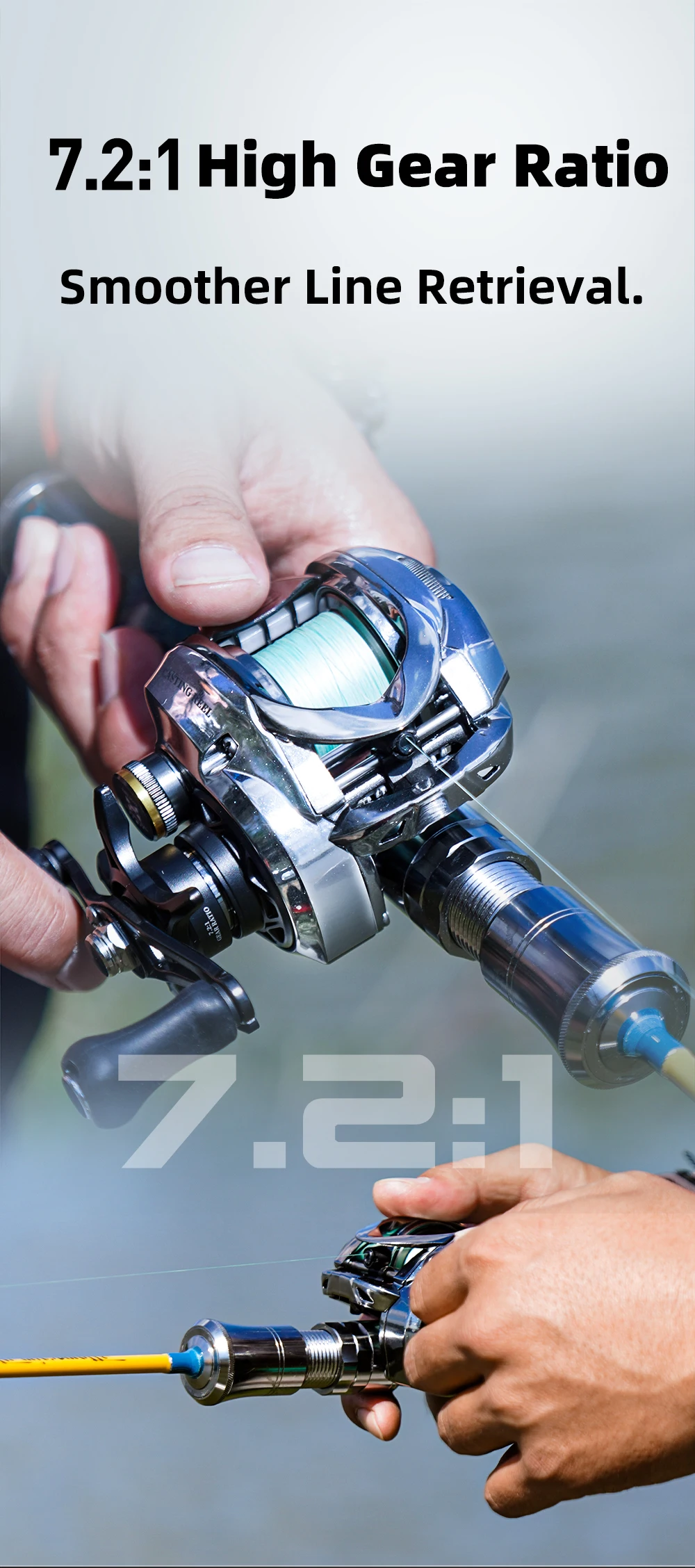 HASIDA X6 Baitcasting Angelrolle Standard- und Micro-Version 3 Kugellager 156g 7,2:1 5kg Bremskraft AT7 Aluminium-Spule – Detail 10