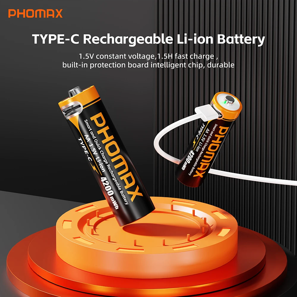 PHOMAX AA/AAA Rechargeable Battery 4200mWh/1150mAh Lithium Battery 1.5V Constant Voltage Fast Charging Type-C For Remote Mouse