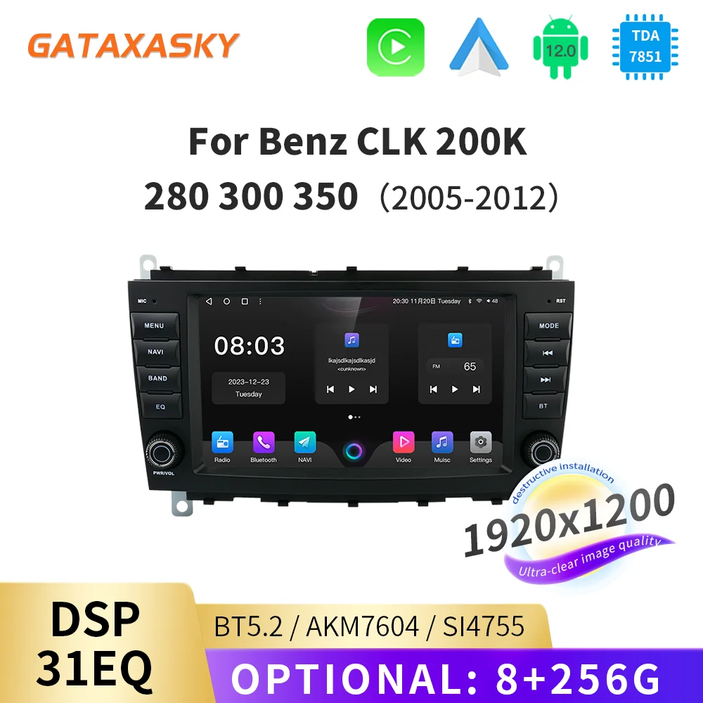 GATAXASKY-reproductor Multimedia con GPS para coche, Radio estéreo con Android 12, 8 pulgadas, CarPlay, SWC, BT, para Mercedes Benz CLK Class W209