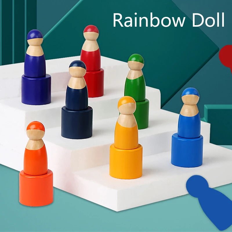 Montessori Baby Wooden Rainbow Puzzle Toys Art Color Sorting Matching Games Educational Toys For Toddler Fine Motor Training