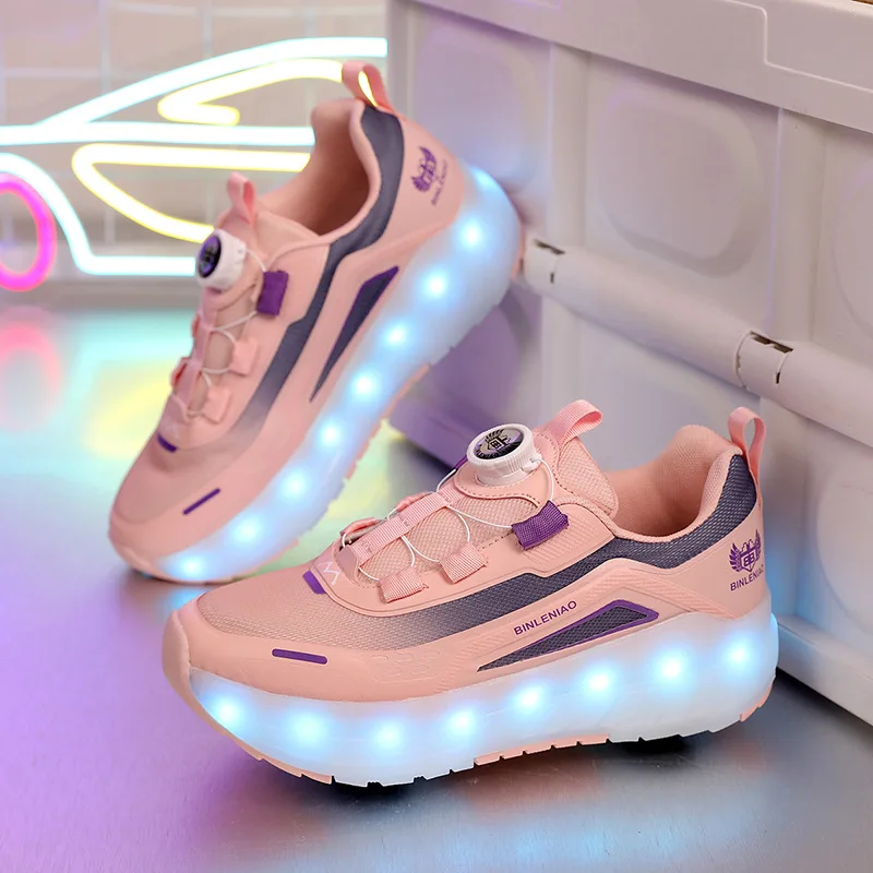 Boys and Girls' Four-wheel Roller Shoe Children's Rechargeable Light-up Transformable Roller Skates Student Adult Sneakers
