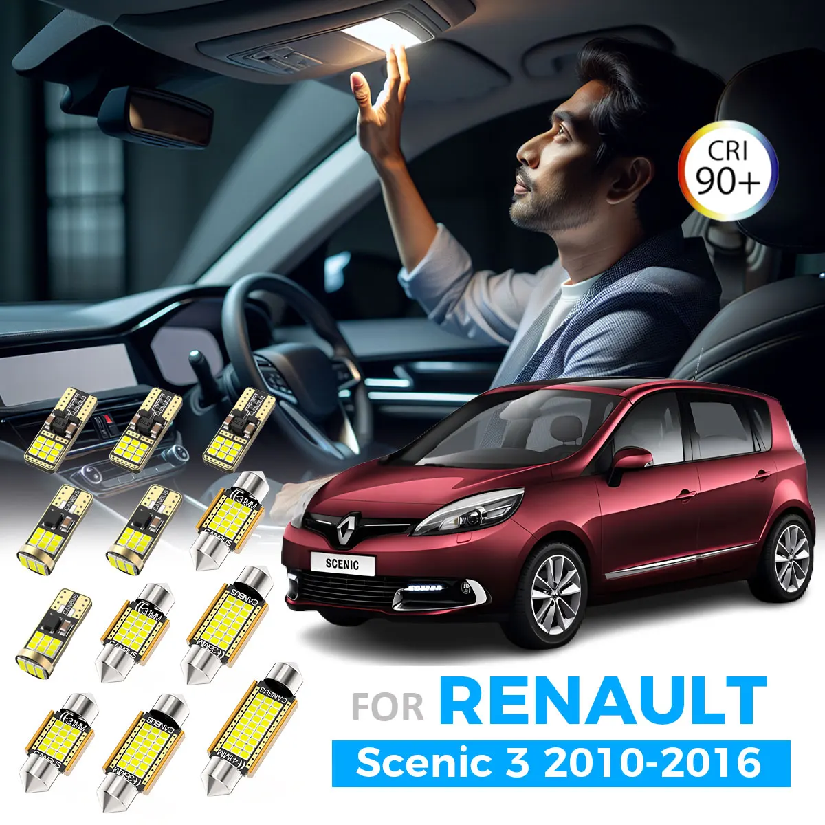 

AENVTOL 21Pcs For Renault Scenic For Grand Scenic 3 MK3 2010 2011 2012 2013 2014 2015 2016 Car LED Bulb Interior Plate Light Kit