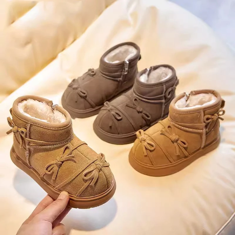 

Детские зимние сапоги, зимняя теплая обувь с узлом-бабочкой на толстой подошве для малышей, детские удобные модные зимние сапоги для девочек