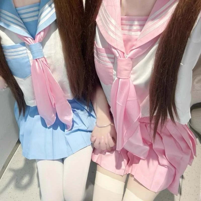 Neue japanische Schuluniform Mädchen JK Anzug Sexy Frühling und Herbst Marine rosa Krawatte Cosplay Matrosenuniform Mittelschulkleidung