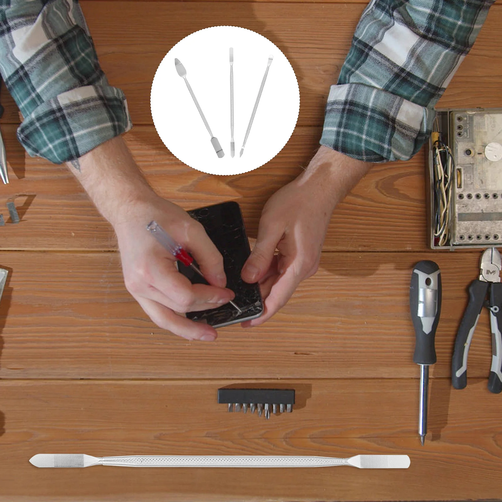 

Steel Prying Bar 3 in 1 Professional Crowbar Portable Disassembly Rods for Mobile Phones Tablets Laptops Crowbar