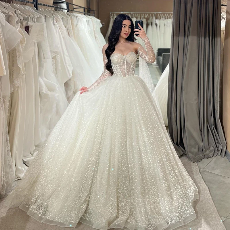 

Eightree Elegant White Princess Wedding Dresses Sweetheart Glitter Wedding Gowns Boho Beach Bridal Ball Prom Dress Custom Size