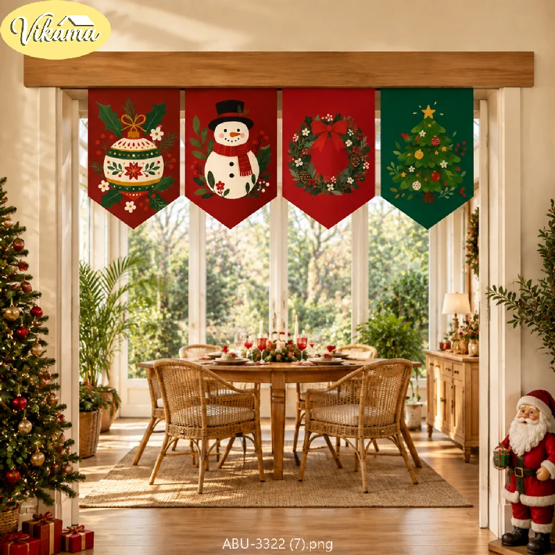 VIKAMA Christmas Snowman Wreath Pennant Banner Ornament Ball Tree Red Green Door Hanging Bedroom Living Room Dorm Home Decor