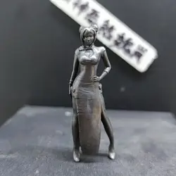 6.5cm Pure Copper Sexy Big Breast Slit Skirt Game Action Figures Hand-made Model Home Desktop Decoration Toys Street GK Figurine